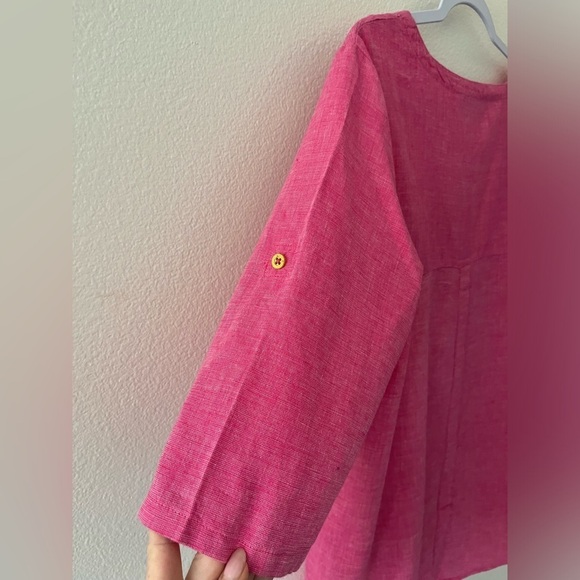 Ellen Tracy Linen Cotton Blend Pink 3/4 Sleeve Qtr Zip Pull On Top XL - Picture 5 of 8